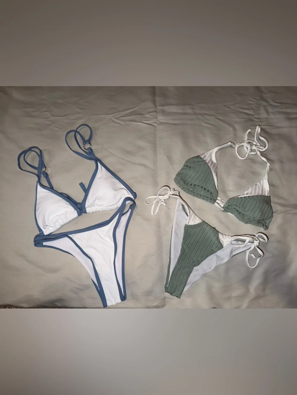 Bikini Set‎ Bundle of 2 - Triangle White/Blue and Olive/White Size XS